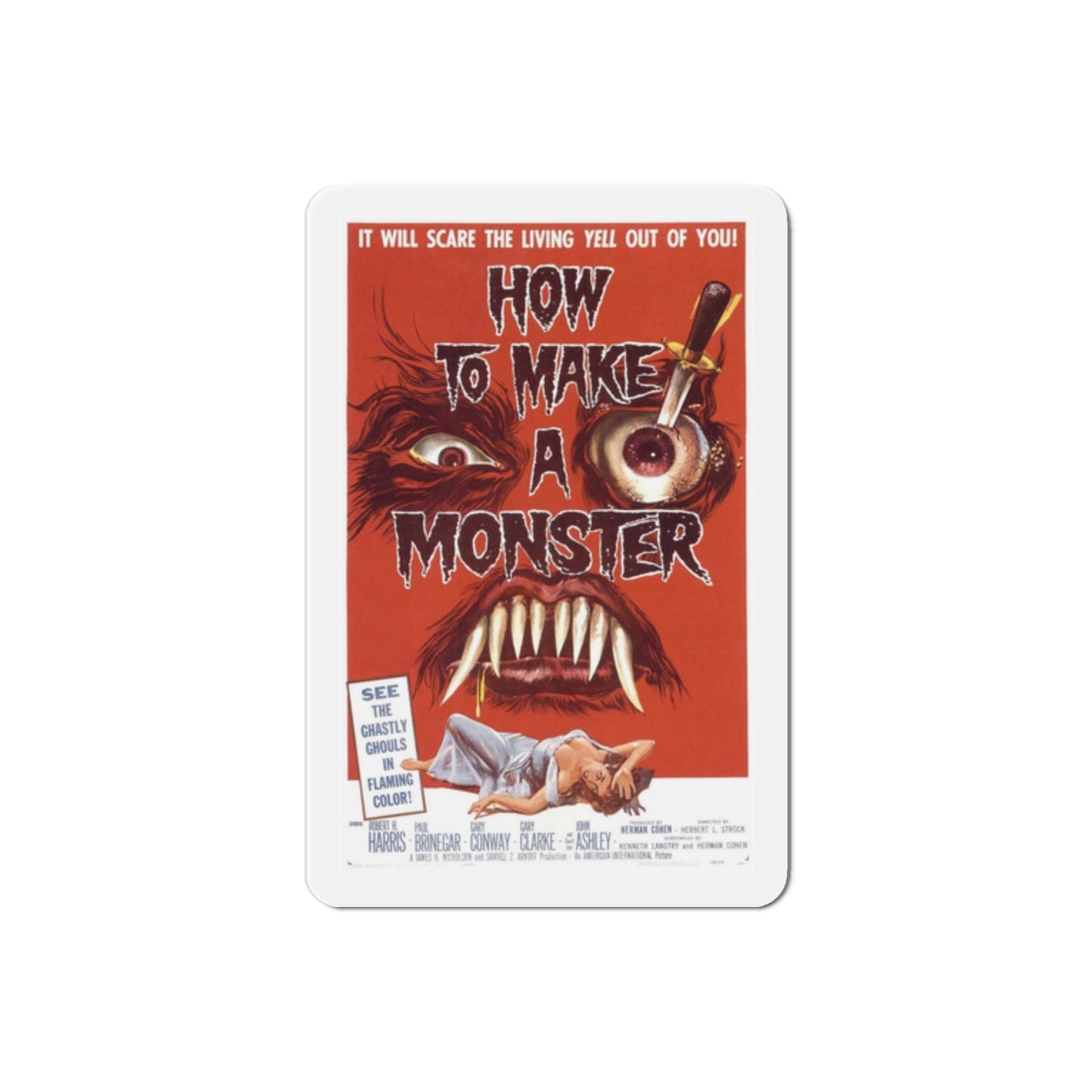 How to Make a Monster 1958 Movie Poster Die-Cut Magnet-2 Inch-The Sticker Space