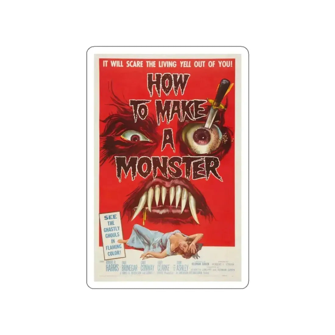 HOW TO MAKE A MONSTER 1958 Movie Poster STICKER Vinyl Die-Cut Decal 3 Inch - The Sticker Space