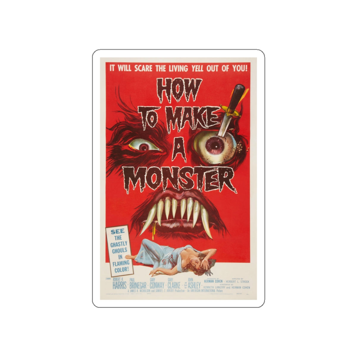 HOW TO MAKE A MONSTER 1958 Movie Poster STICKER Vinyl Die-Cut Decal-4 Inch-The Sticker Space