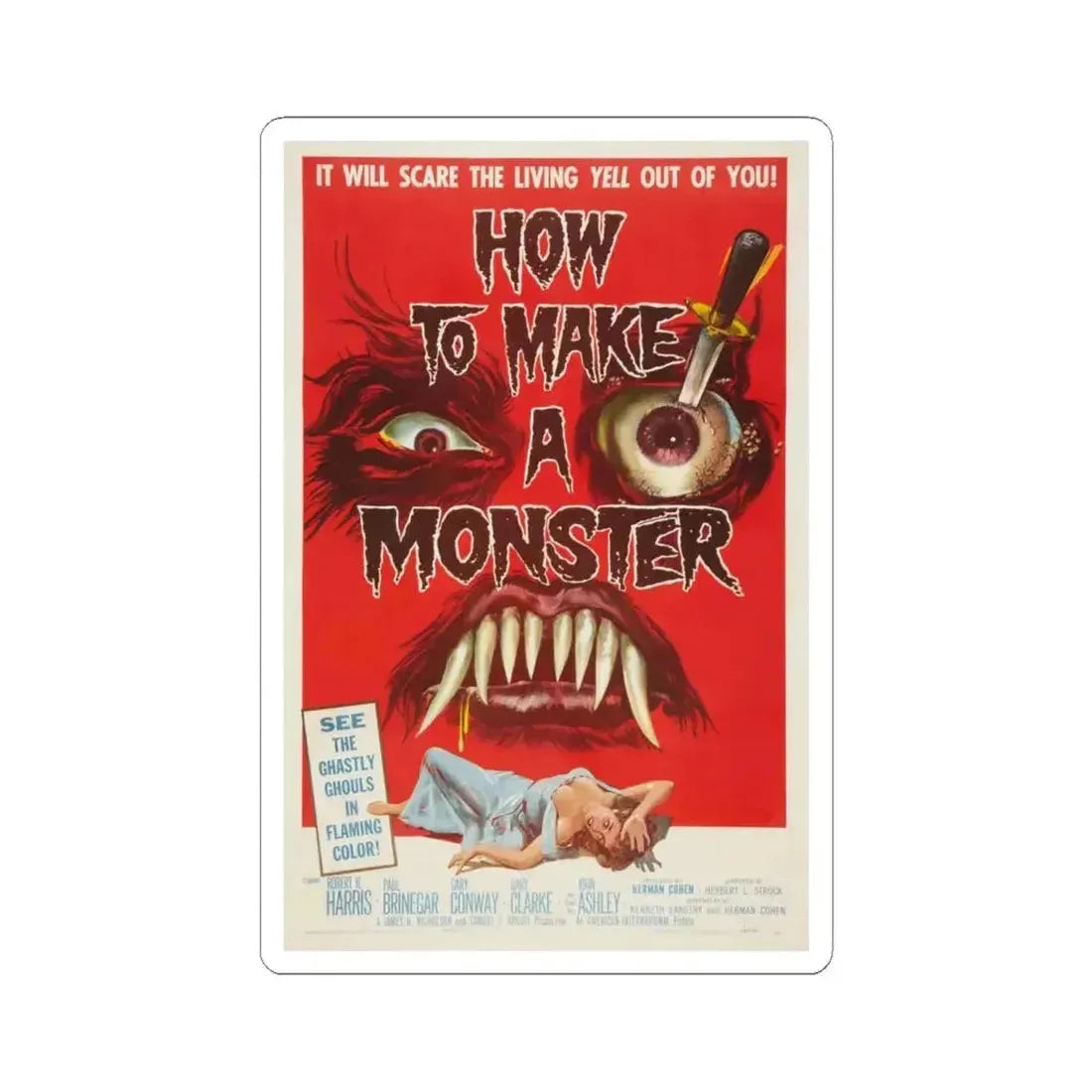 HOW TO MAKE A MONSTER 1958 Movie Poster - STICKER Vinyl Kiss-Cut Decal 6 Inch White - The Sticker Space