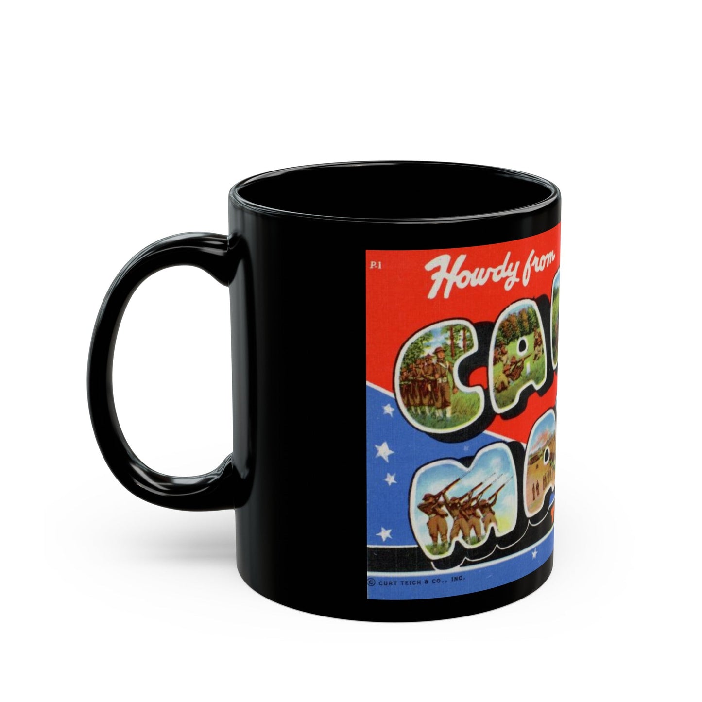 Howdy from Camp Maxey Texas (Greeting Postcards) Black Coffee Mug-The Sticker Space