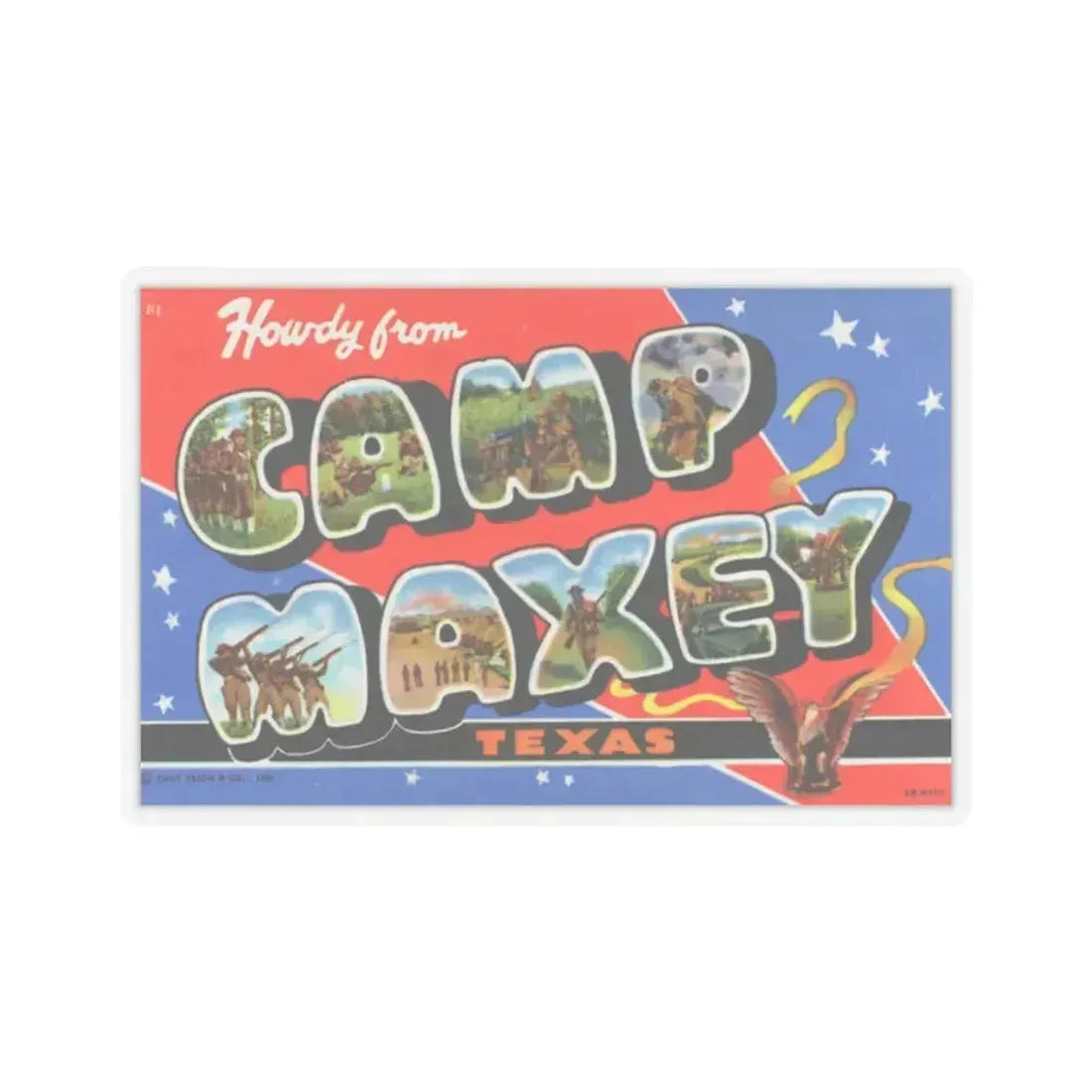 Howdy from Camp Maxey Texas (Greeting Postcards) STICKER Vinyl Kiss-Cut Decal 2 Inch Transparent - The Sticker Space