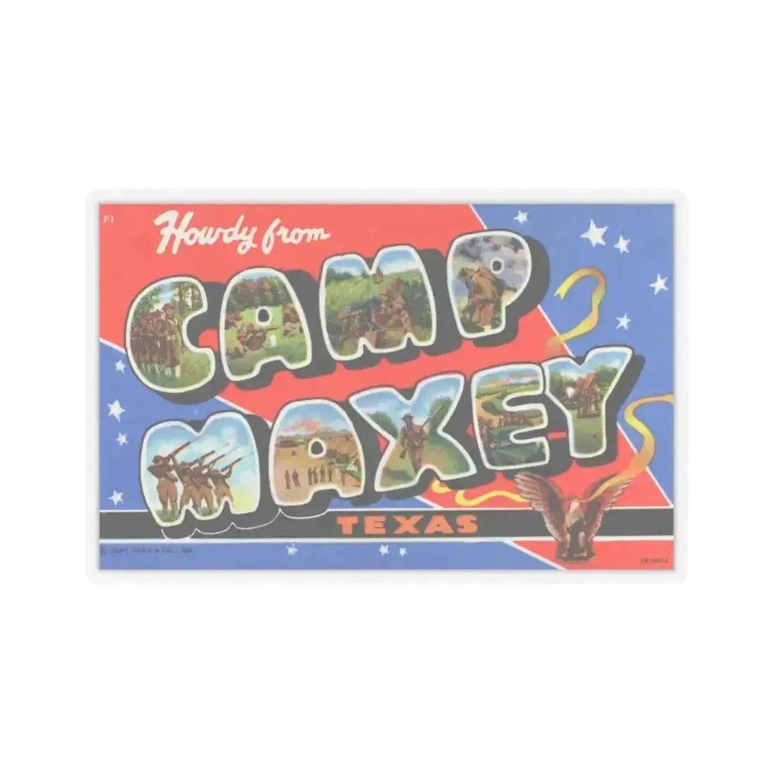 Howdy from Camp Maxey Texas (Greeting Postcards) STICKER Vinyl Kiss-Cut Decal 4 Inch Transparent - The Sticker Space