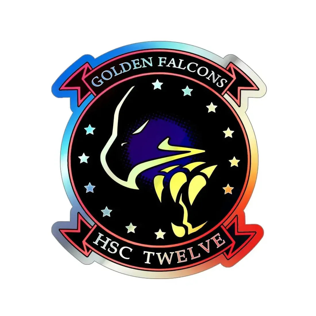 HSC 12 Golden Falcons (U.S. Navy) Holographic STICKER Die-Cut Vinyl Decal 6 Inch Holographic - The Sticker Space