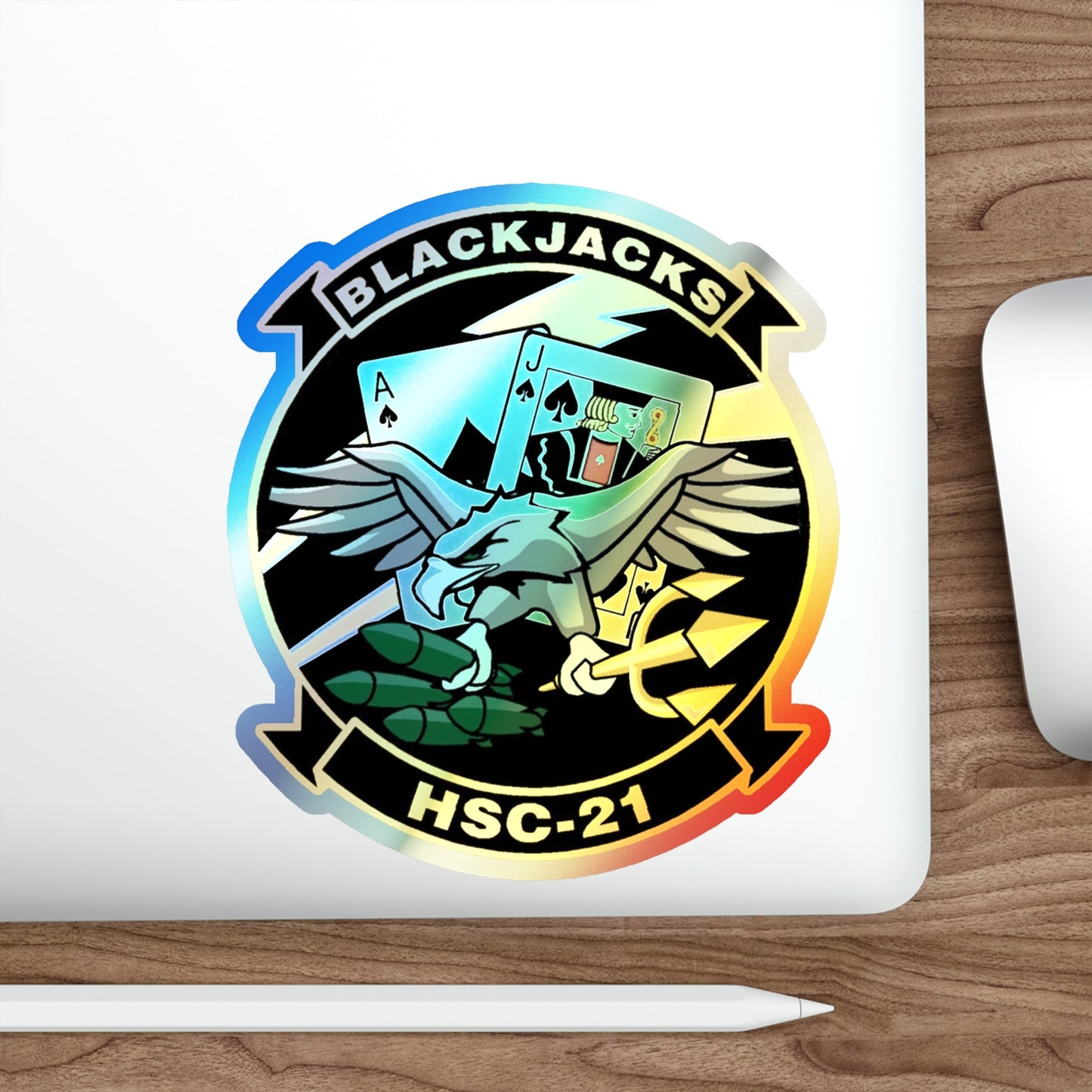 HSC 21 Helicopter Sea Combat Squadron 21 ‘Blackjacks’ (U.S. Navy) Holographic STICKER Die-Cut Vinyl Decal-The Sticker Space