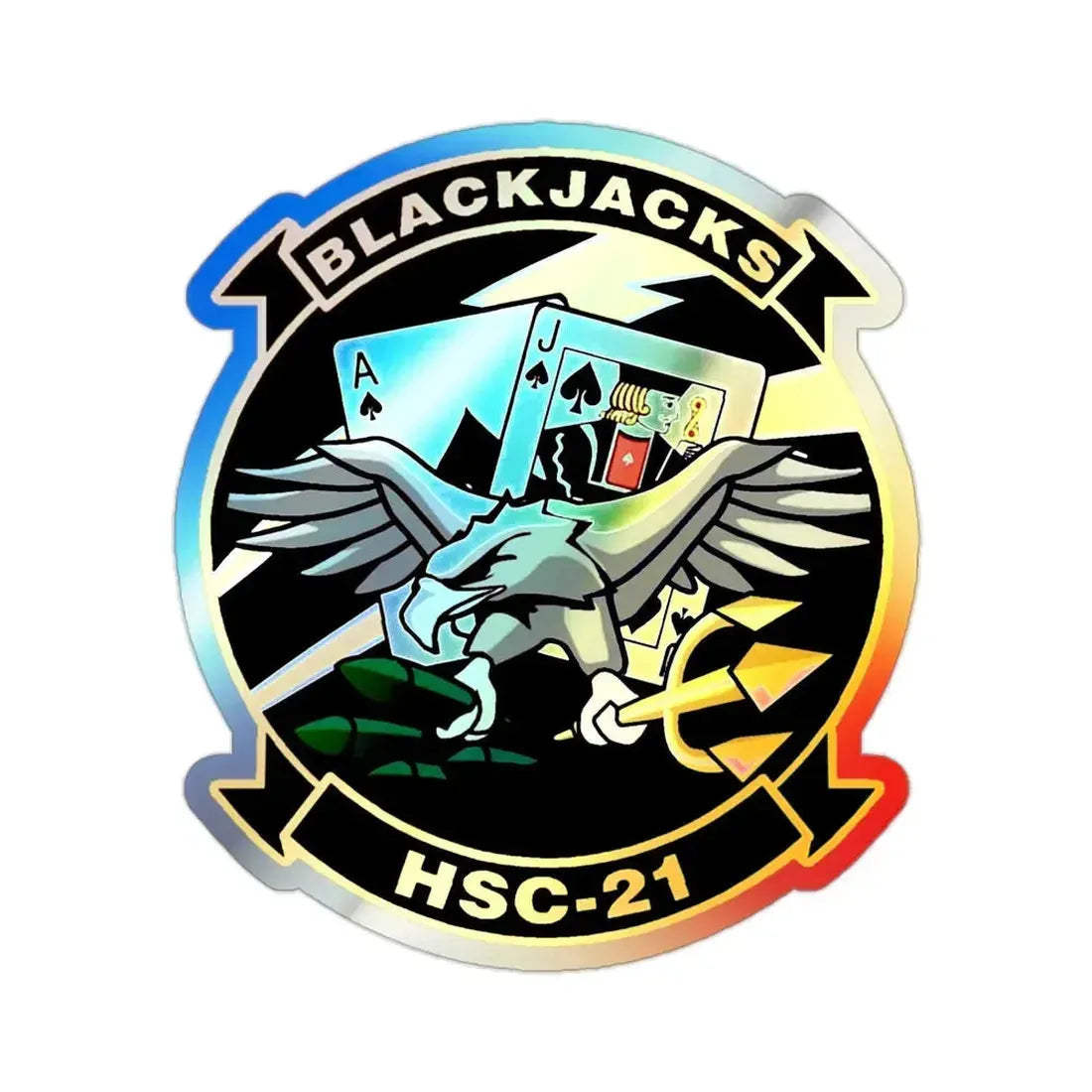 HSC 21 Helicopter Sea Combat Squadron 21 ‘Blackjacks’ (U.S. Navy) Holographic STICKER Die-Cut Vinyl Decal 2 Inch Holographic - The Sticker Space