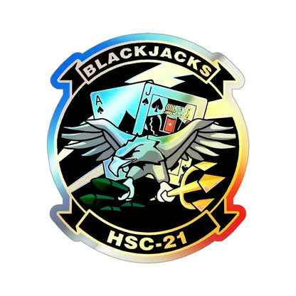 HSC 21 Helicopter Sea Combat Squadron 21 ‘Blackjacks’ (U.S. Navy) Holographic STICKER Die-Cut Vinyl Decal 3 Inch Holographic - The Sticker Space