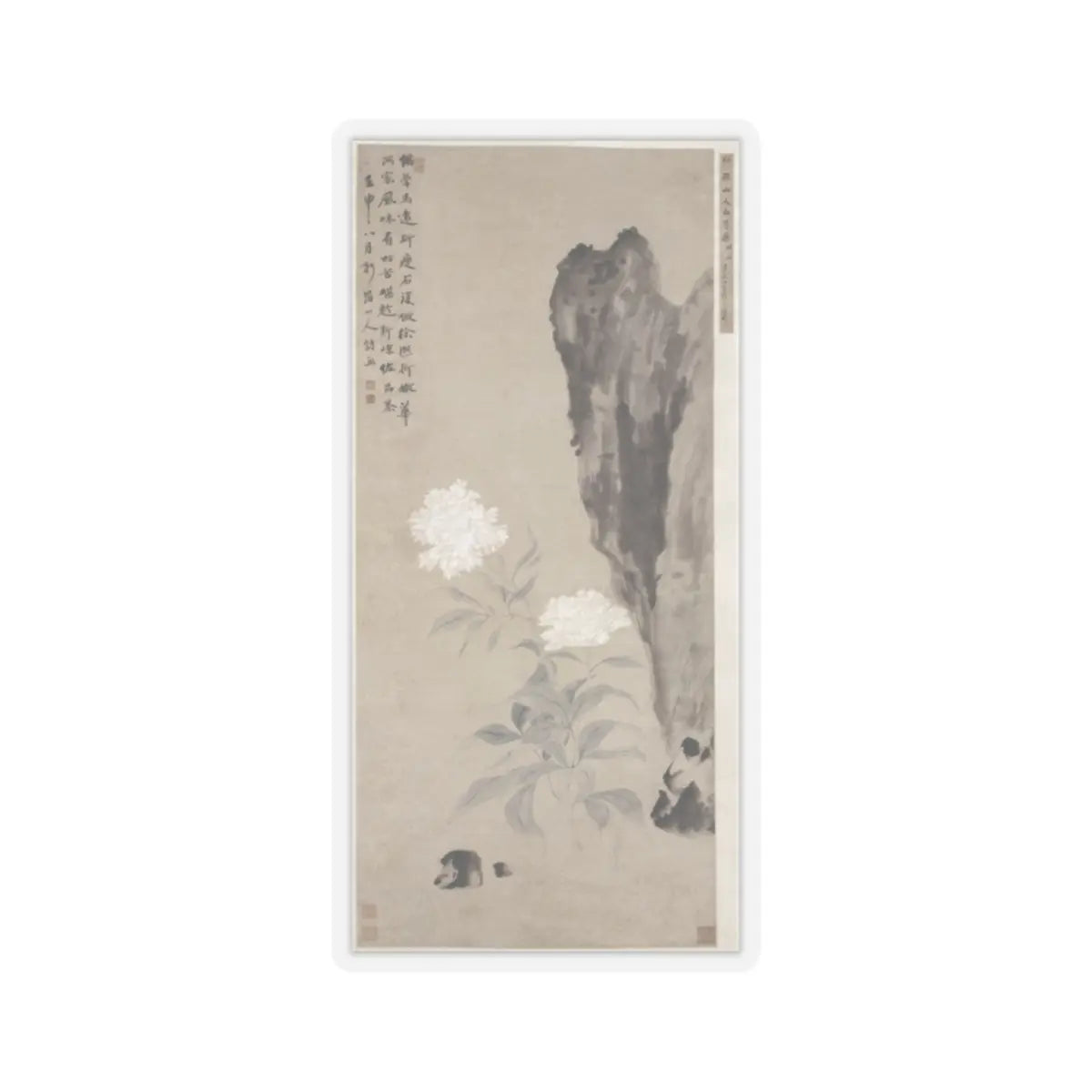 Hua Yan - White Peony and Rocks - dated 1752 - STICKER Vinyl Kiss-Cut Decal