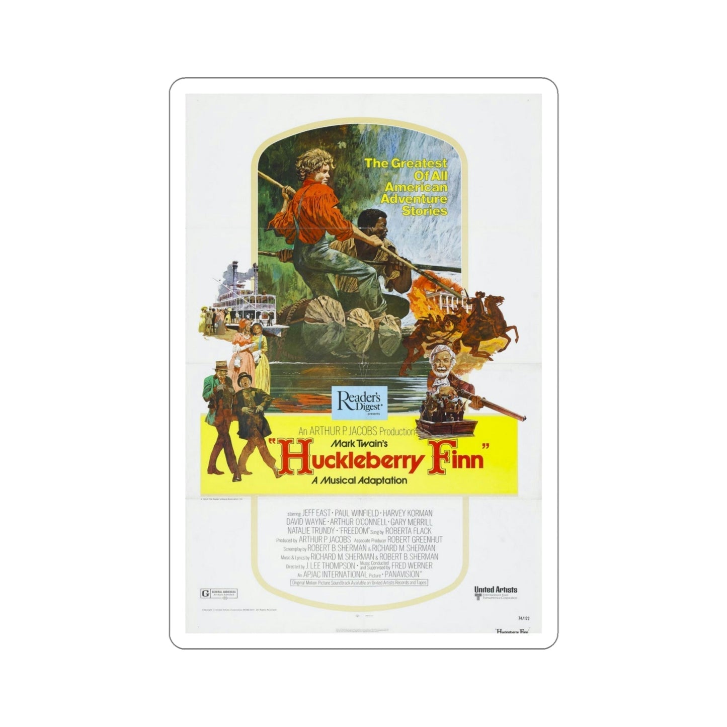 Huckleberry Finn 1974 Movie Poster STICKER Vinyl Die-Cut Decal-6 Inch-The Sticker Space