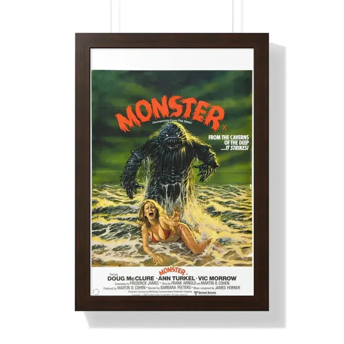 HUMANOIDS FROM THE DEEP (MONSTER) 2 1980 - Framed Movie Poster 16″ x 24″ Walnut - The Sticker Space
