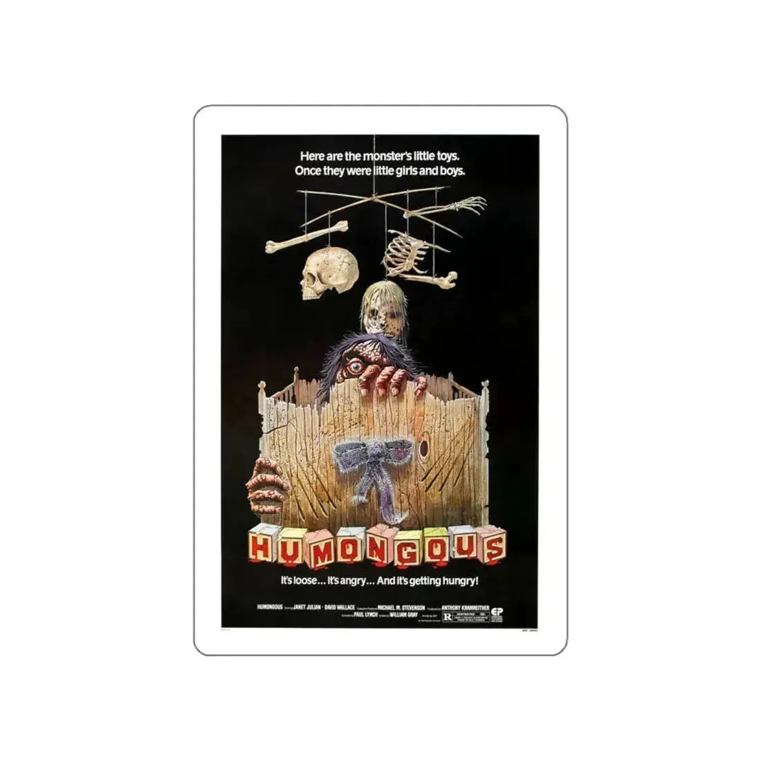 HUMONGOUS 1982 Movie Poster STICKER Vinyl Die-Cut Decal 4 Inch - The Sticker Space