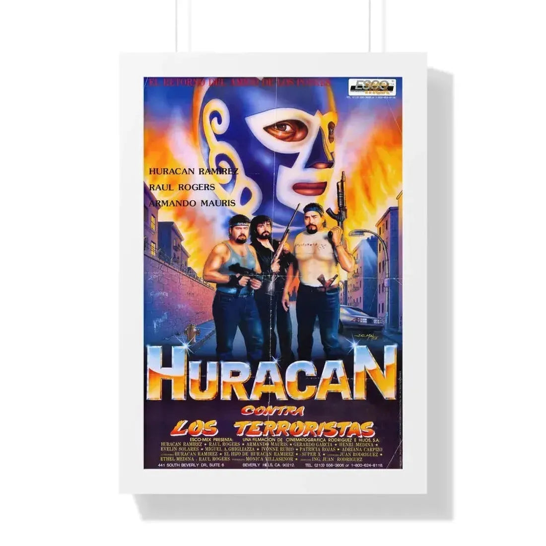 HURACAN VS THE TERRORISTS 1989 - Framed Movie Poster 16″ x 24″ White - The Sticker Space