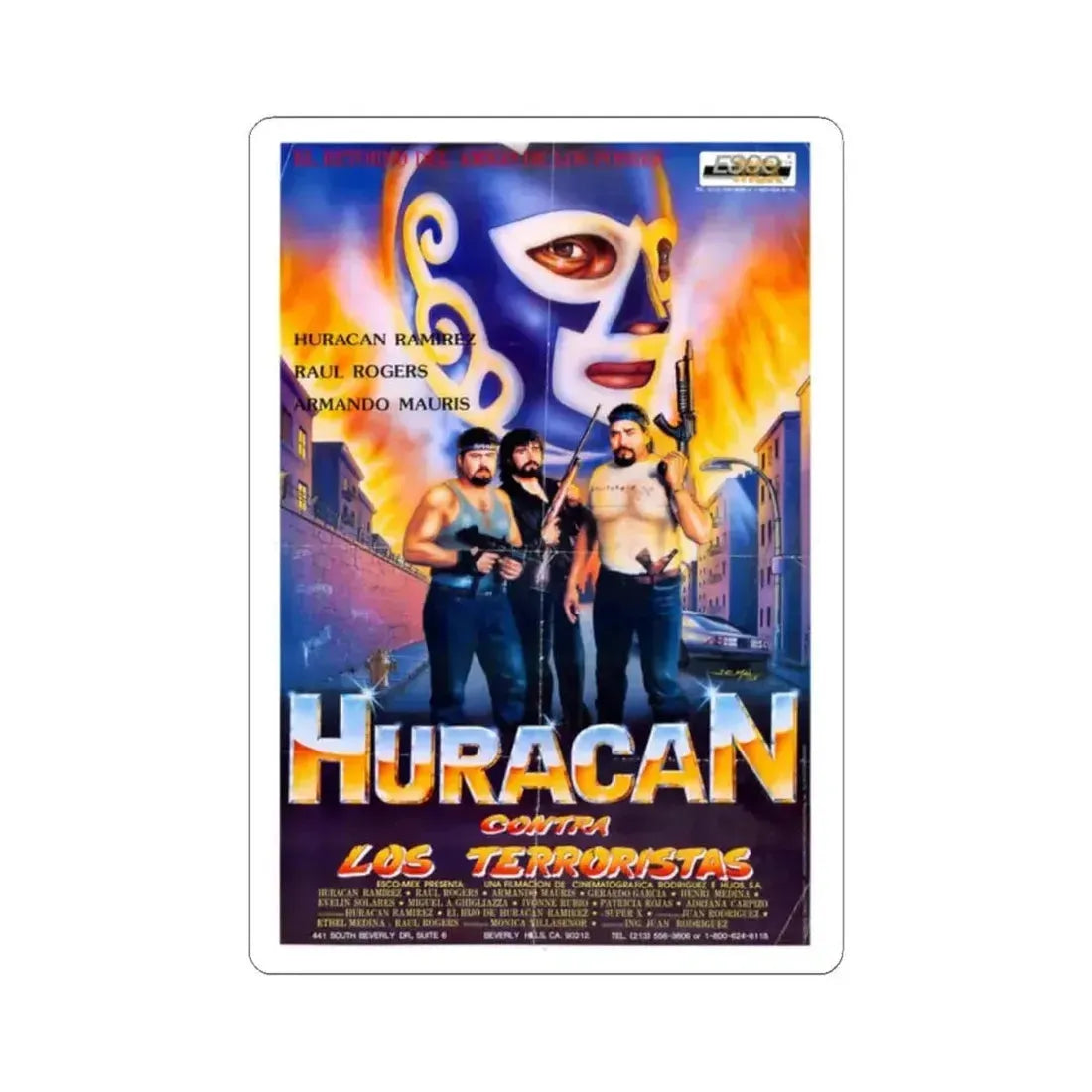 HURACAN VS THE TERRORISTS 1989 Movie Poster - STICKER Vinyl Kiss-Cut Decal 2 Inch White - The Sticker Space