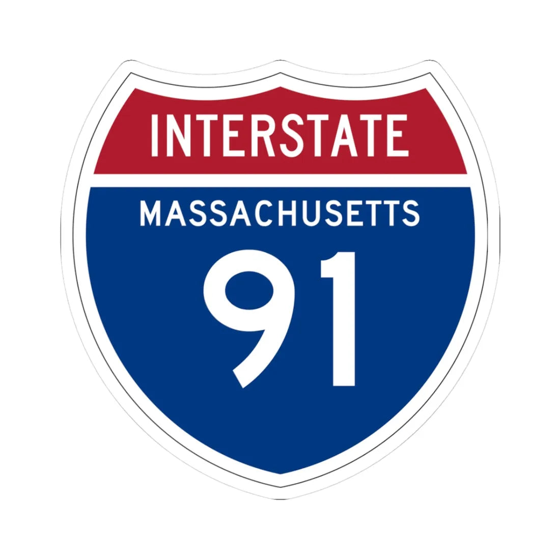 I-91 MA 1957 (Massachusetts) (Road Sign) STICKER Vinyl Kiss-Cut Decal 3 Inch White - The Sticker Space