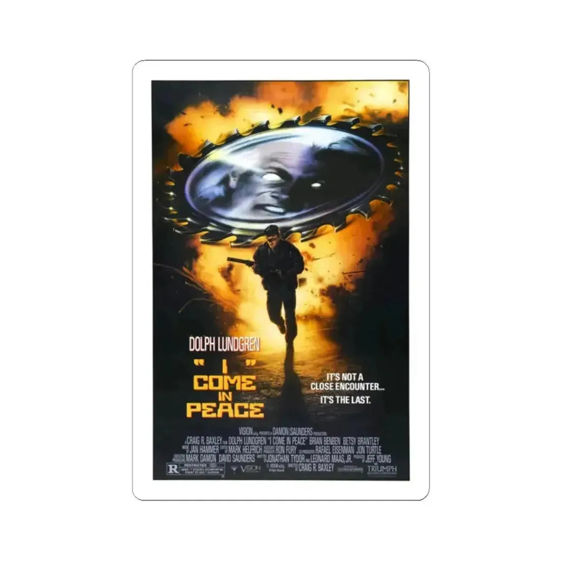 I COME IN PEACE (DARK ANGEL) 1990 Movie Poster - STICKER Vinyl Kiss-Cut Decal 2 Inch White - The Sticker Space