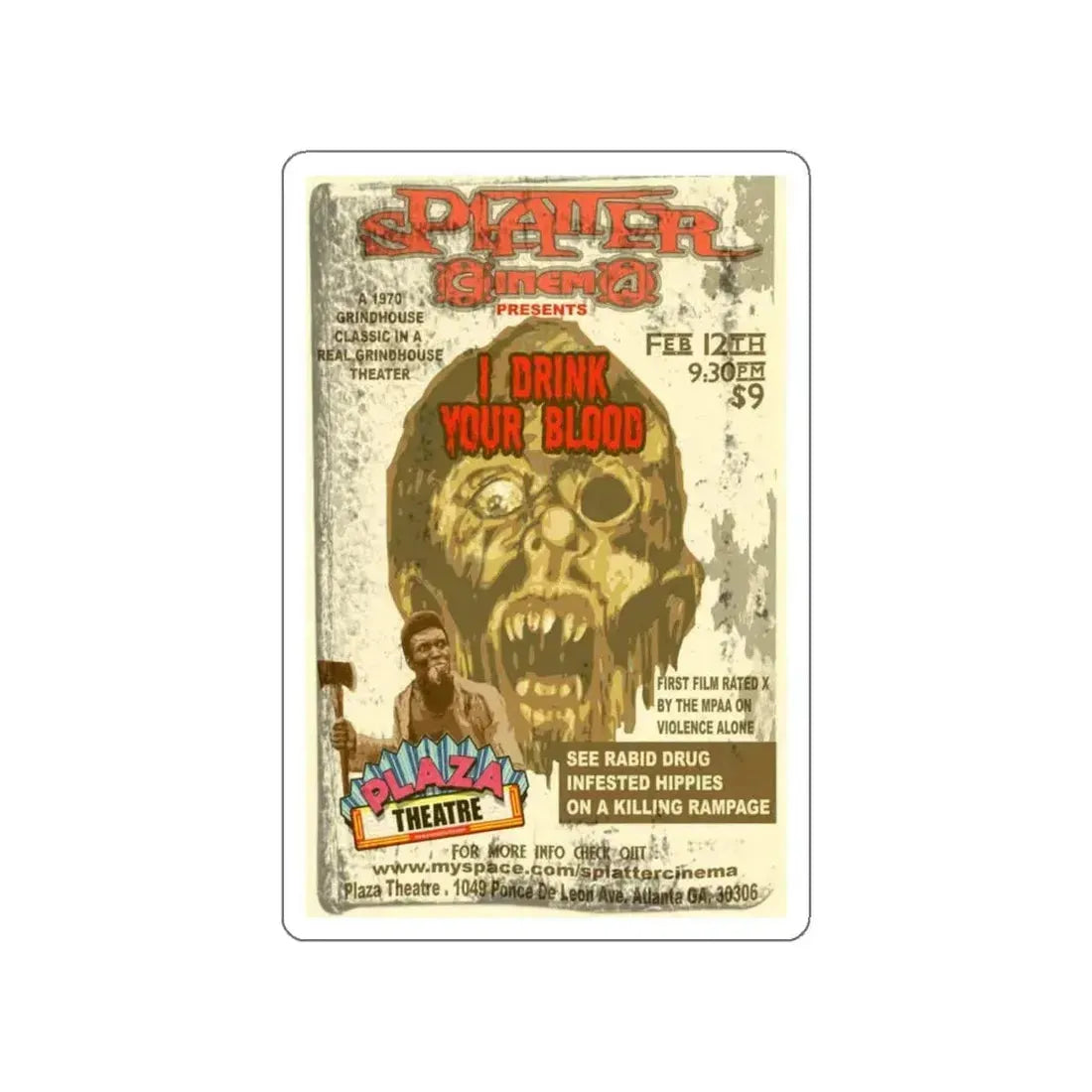 I DRINK YOUR BLOOD (RE-RELEASE) 1971 Movie Poster STICKER Vinyl Die-Cut Decal 4 Inch - The Sticker Space