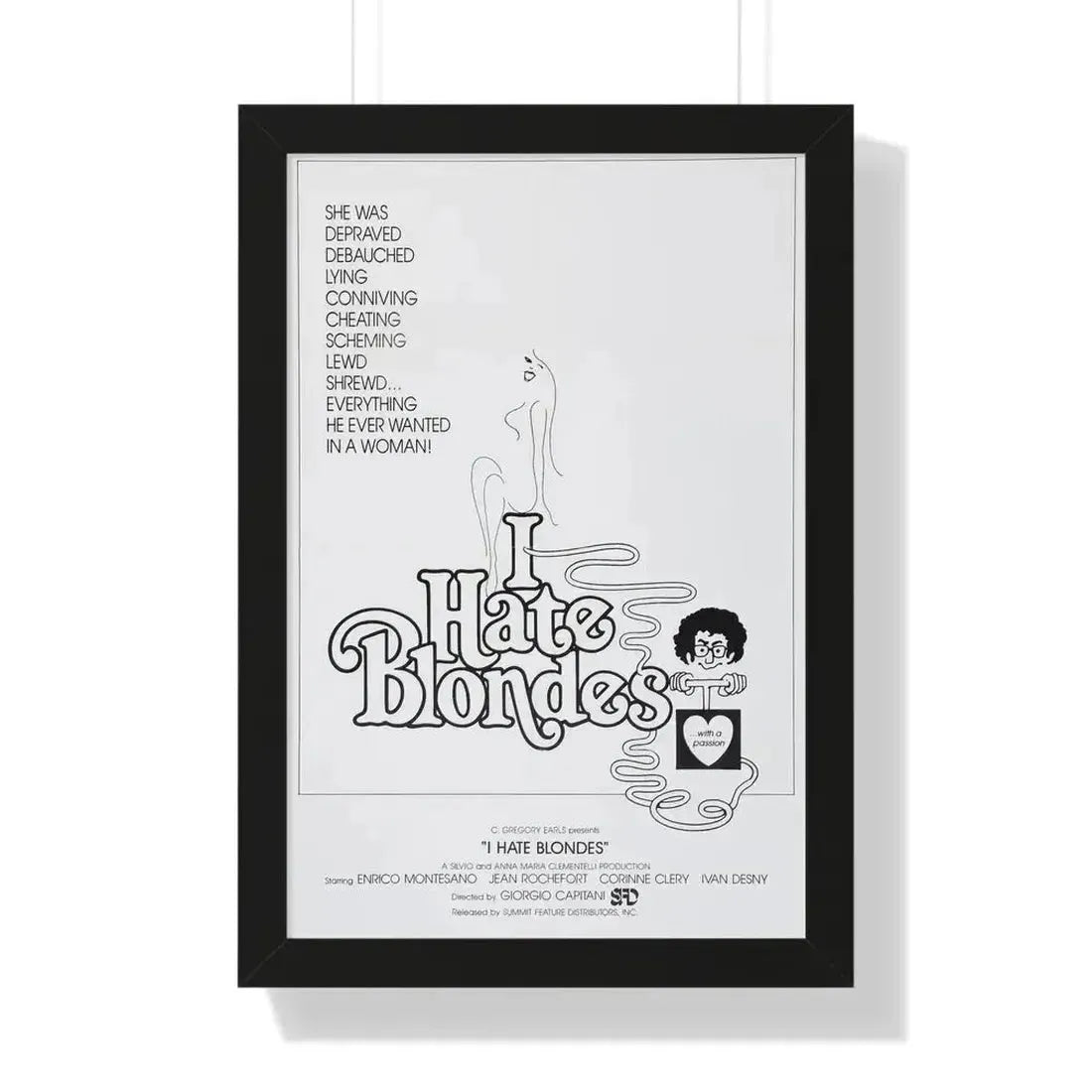 I HATE BLONDES 1980 - Framed Movie Poster 16″ x 24″ Black - The Sticker Space