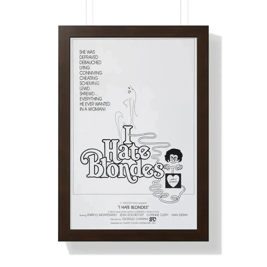 I HATE BLONDES 1980 - Framed Movie Poster 16″ x 24″ Walnut - The Sticker Space