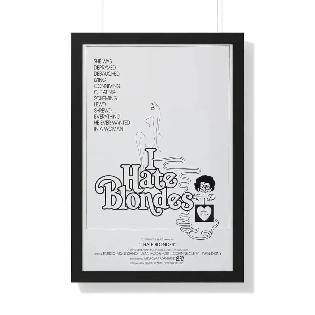 I HATE BLONDES 1980 - Framed Movie Poster 20" x 30" Black - The Sticker Space