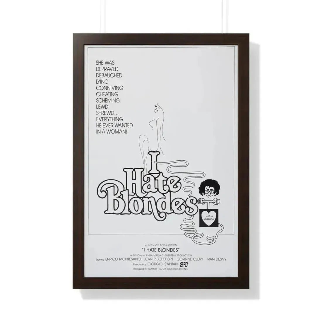 I HATE BLONDES 1980 - Framed Movie Poster 20" x 30" Walnut - The Sticker Space