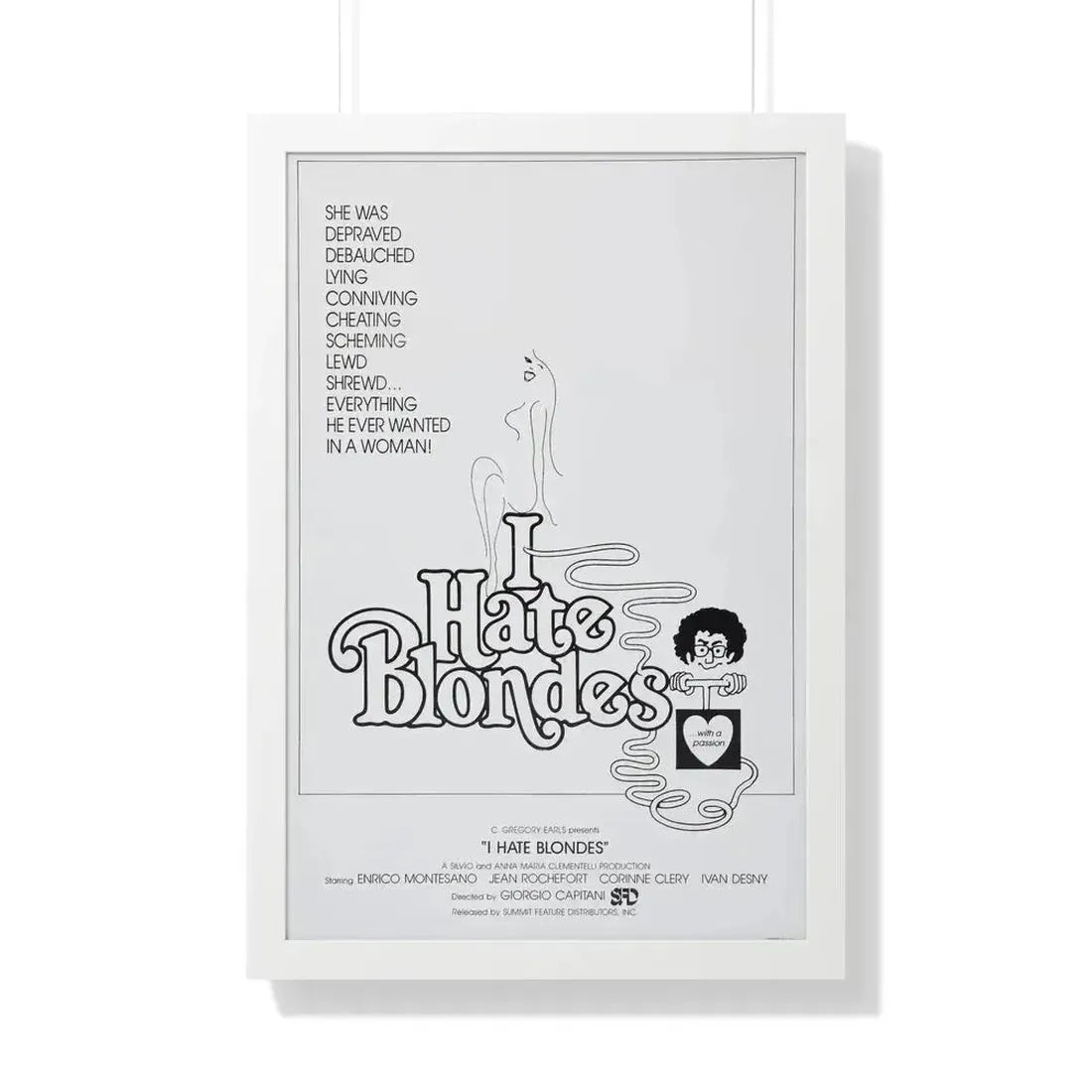 I HATE BLONDES 1980 - Framed Movie Poster 20" x 30" White - The Sticker Space