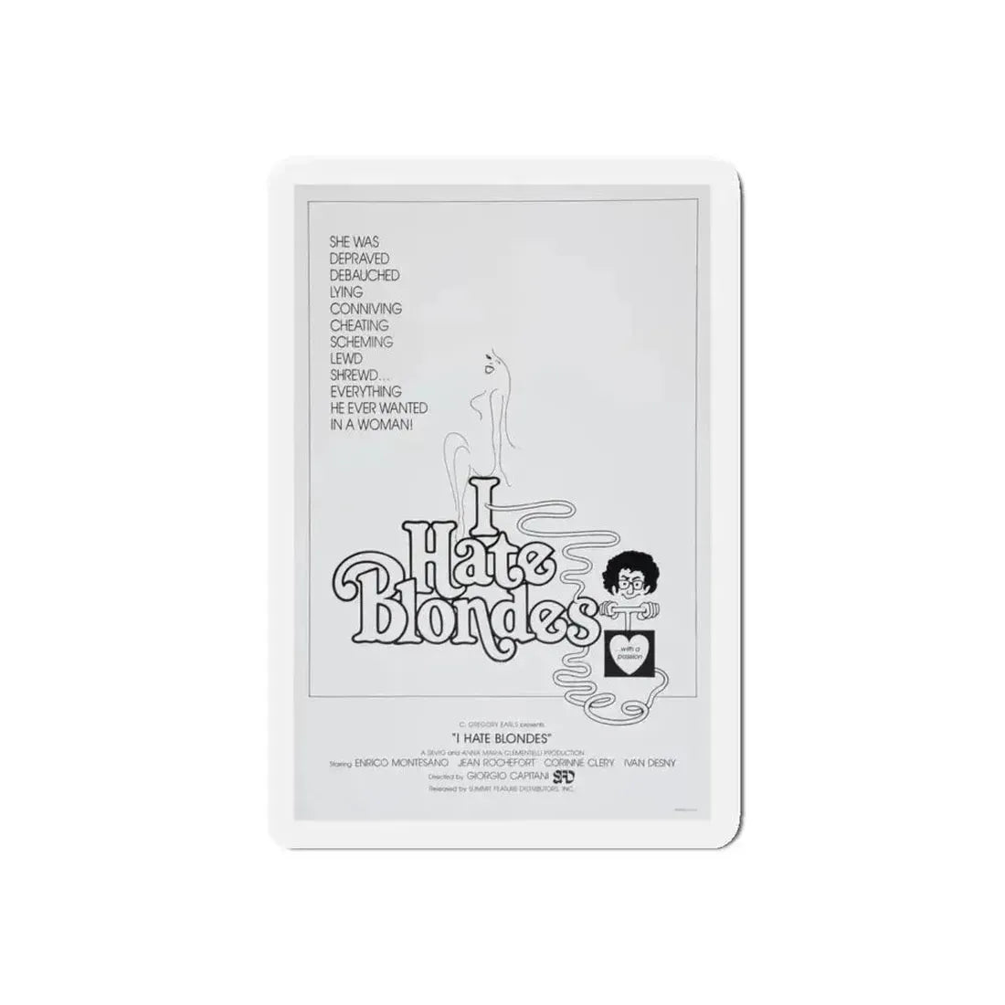 I HATE BLONDES 1980 Movie Poster - Refrigerator Magnet 4 Inch Die-Cut - The Sticker Space