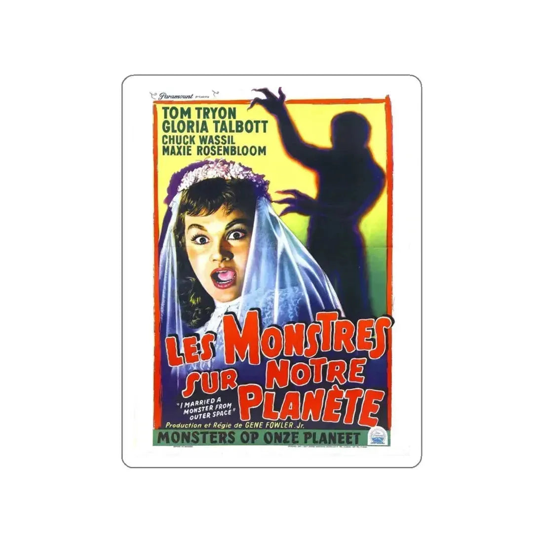 I MARRIED A MONSTER FROM OUTER SPACE (belgian) 1958 Movie Poster STICKER Vinyl Die-Cut Decal 4 Inch - The Sticker Space