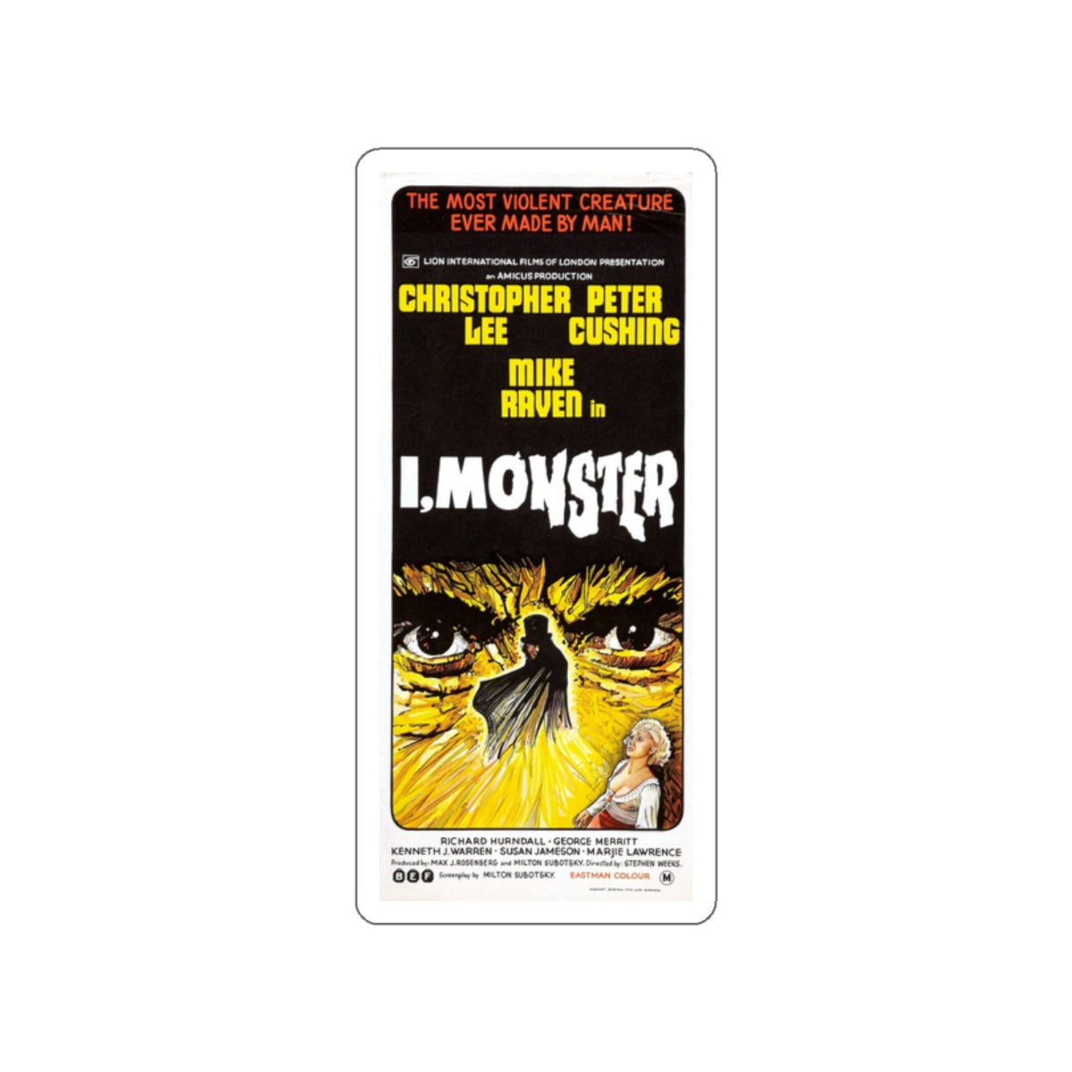 I, MONSTER 1971 Movie Poster STICKER Vinyl Die-Cut Decal-2 Inch-The Sticker Space