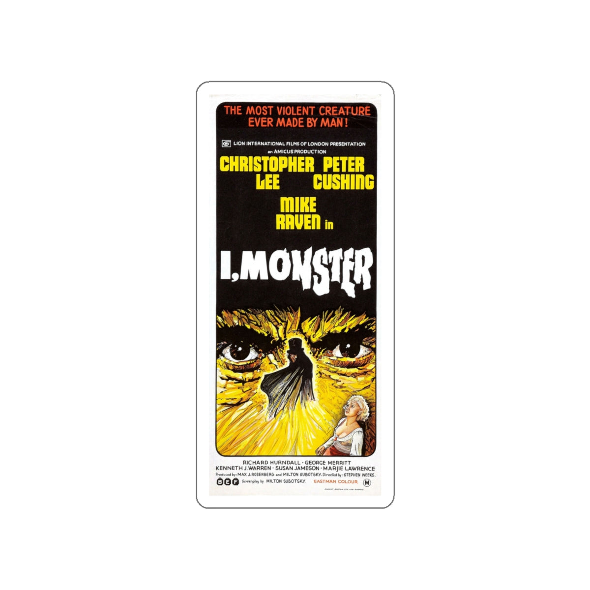 I, MONSTER 1971 Movie Poster STICKER Vinyl Die-Cut Decal-6 Inch-The Sticker Space