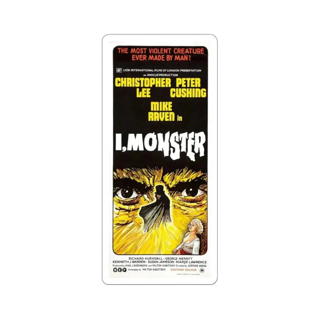 I, MONSTER 1971 Movie Poster - STICKER Vinyl Kiss-Cut Decal 3 Inch White - The Sticker Space