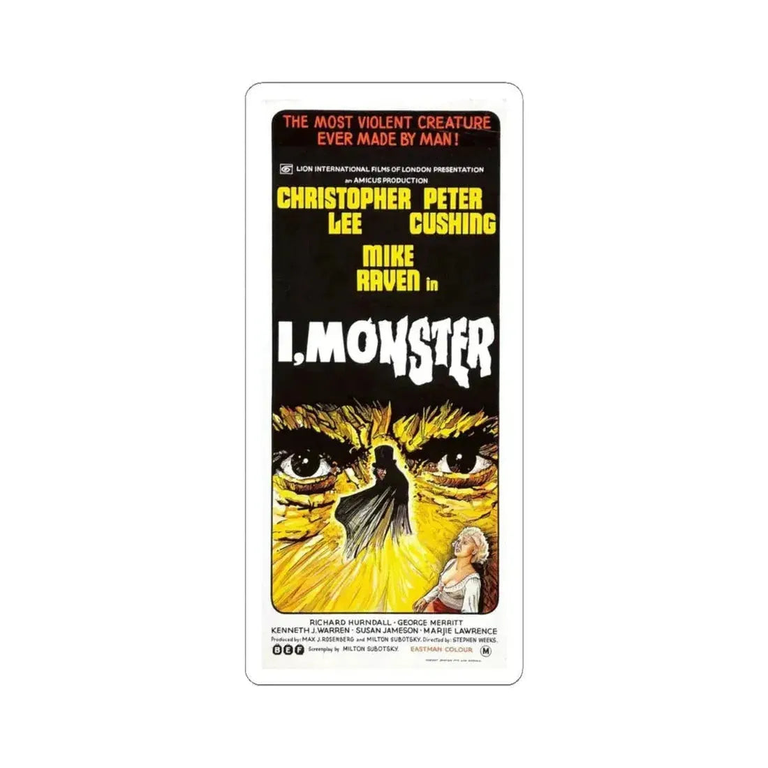 I, MONSTER 1971 Movie Poster - STICKER Vinyl Kiss-Cut Decal 4 Inch White - The Sticker Space
