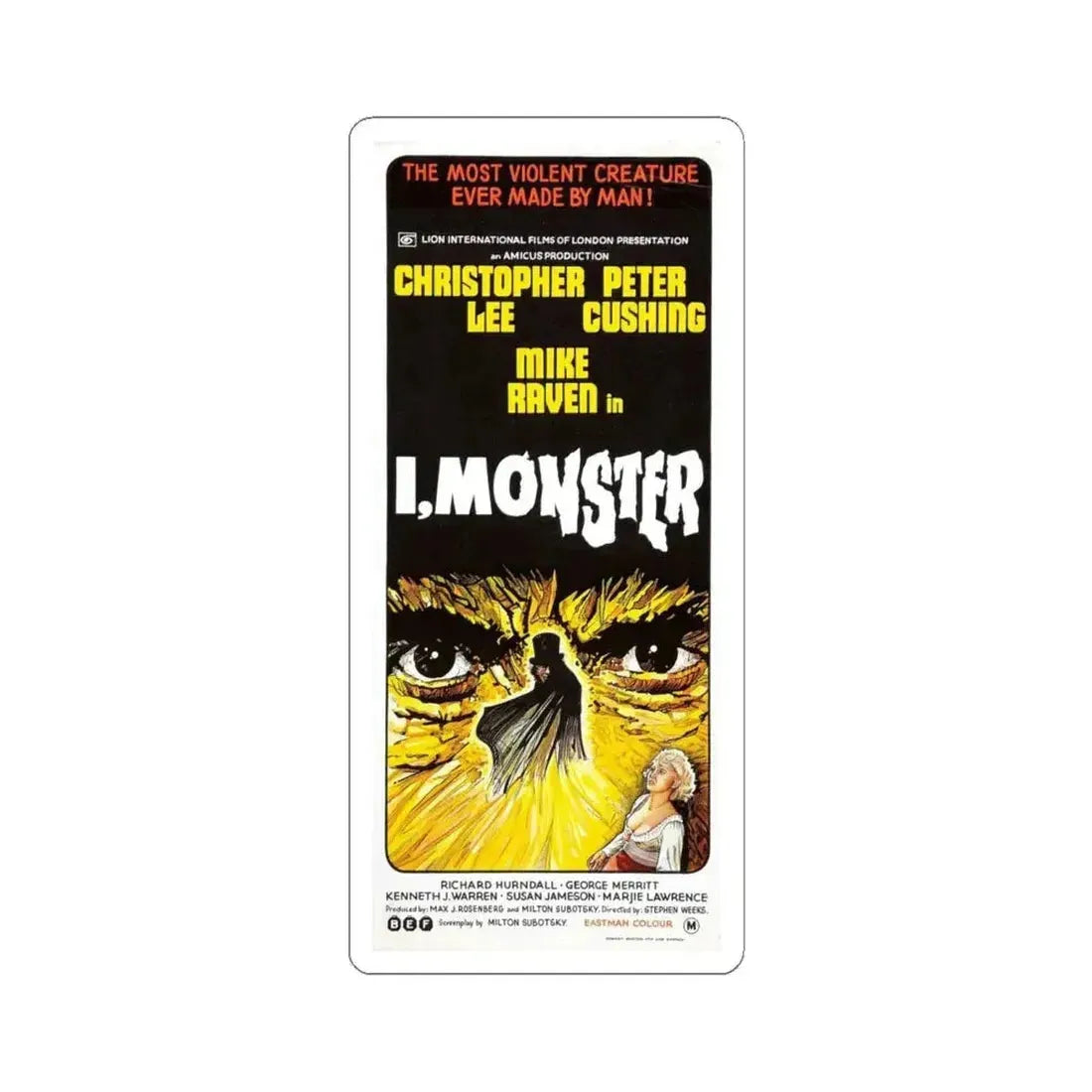 I, MONSTER 1971 Movie Poster - STICKER Vinyl Kiss-Cut Decal 6 Inch White - The Sticker Space