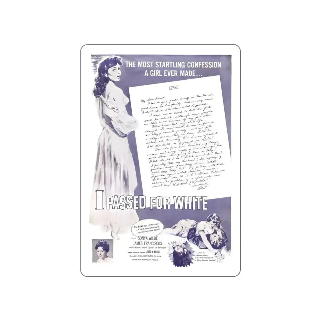 I PASSED FOR WHITE (2) 1960 Movie Poster STICKER Vinyl Die-Cut Decal 4 Inch - The Sticker Space