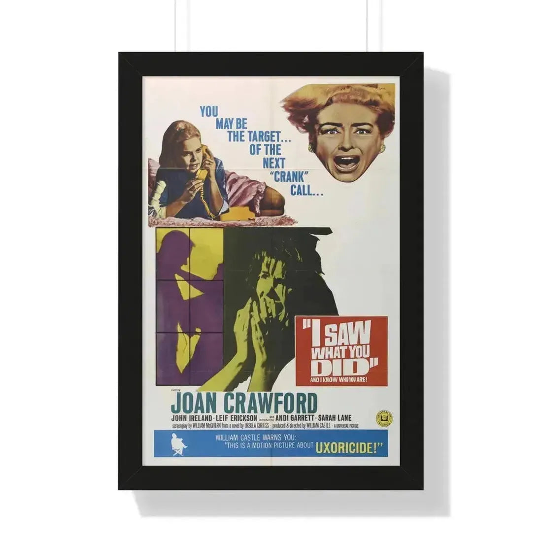 I SAW WHAT YOU DID 1965 - Framed Movie Poster 16″ x 24″ Black - The Sticker Space