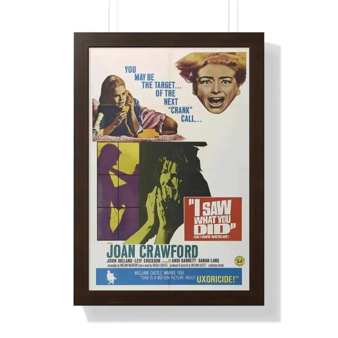 I SAW WHAT YOU DID 1965 - Framed Movie Poster 16″ x 24″ Walnut - The Sticker Space