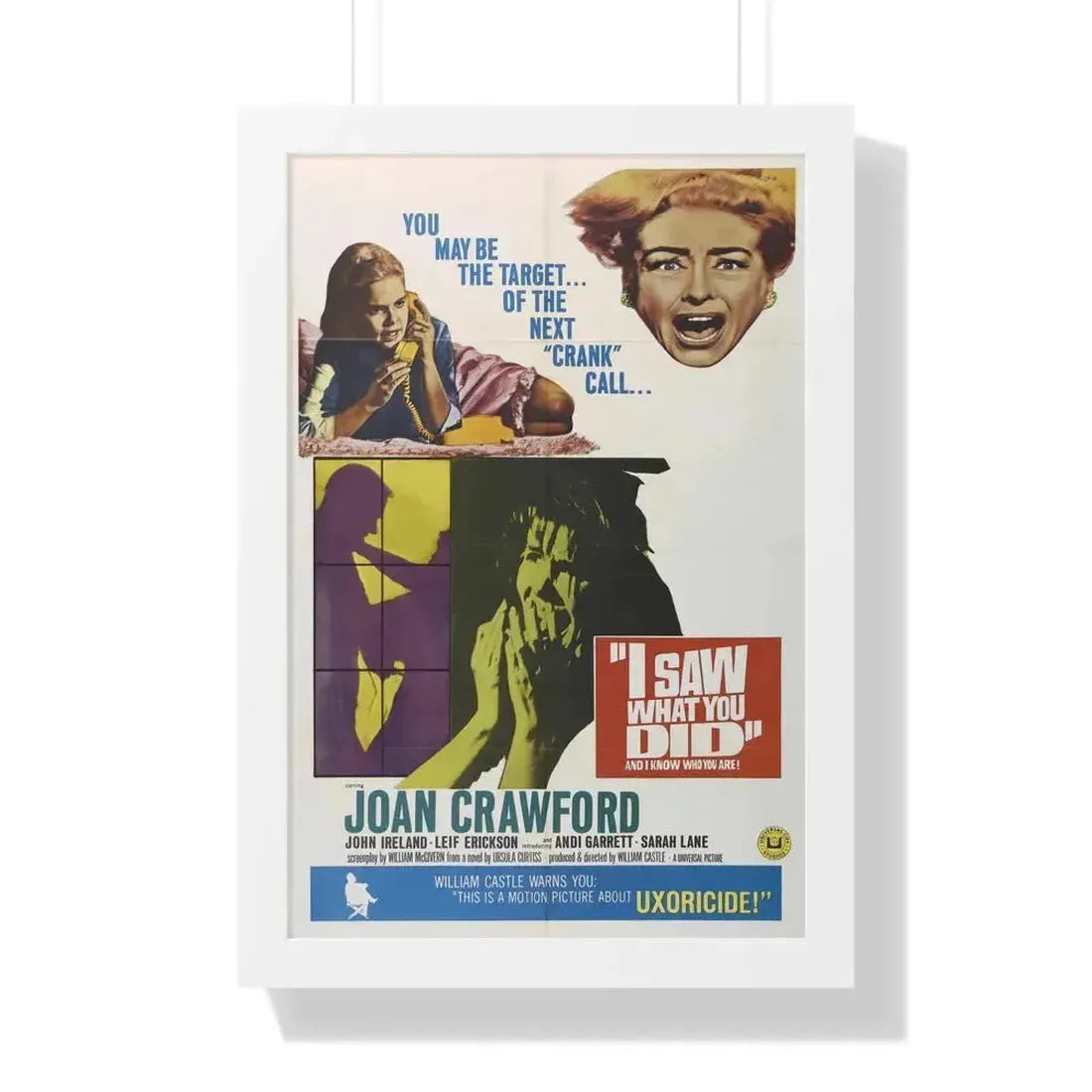 I SAW WHAT YOU DID 1965 - Framed Movie Poster 16″ x 24″ White - The Sticker Space