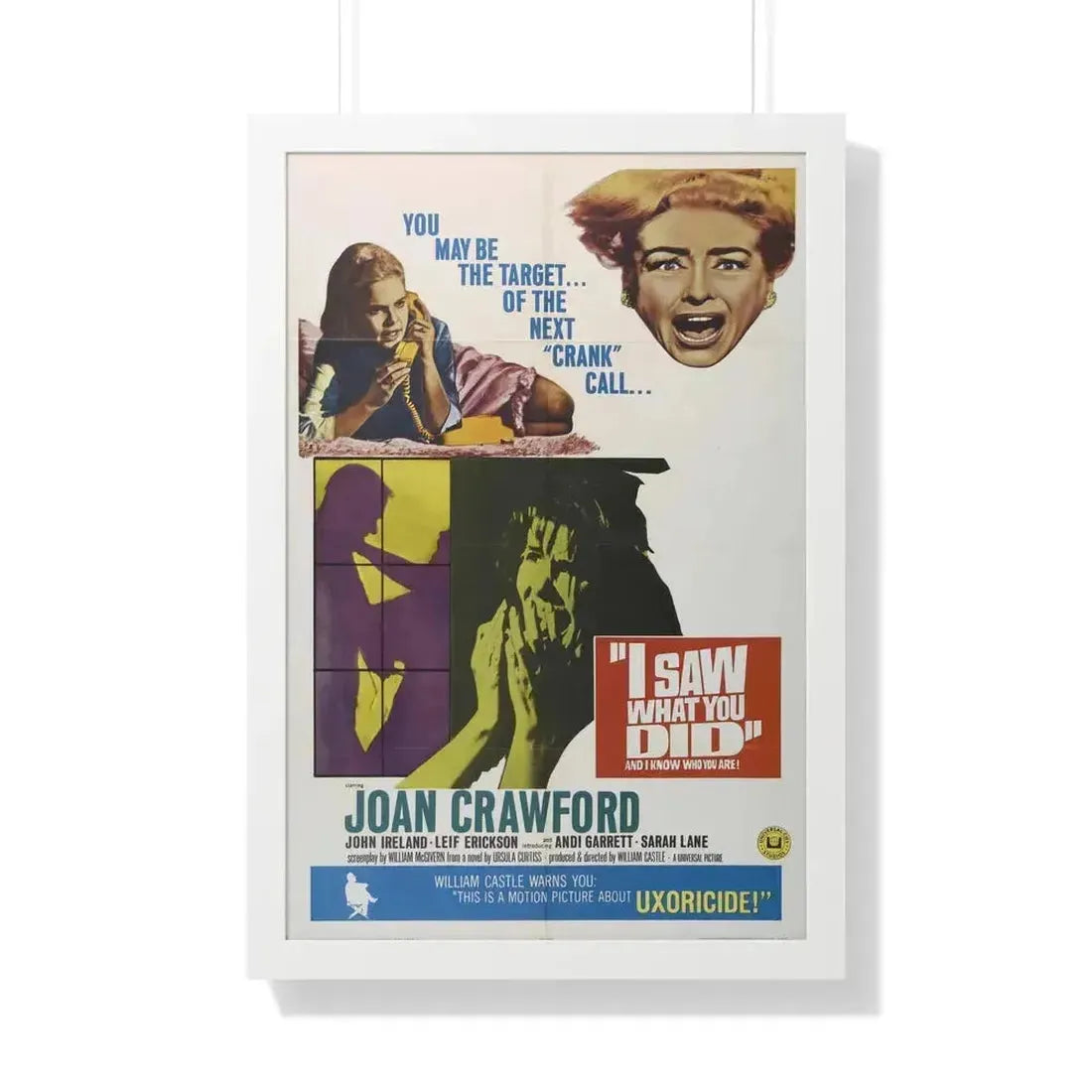 I SAW WHAT YOU DID 1965 - Framed Movie Poster 20" x 30" White - The Sticker Space