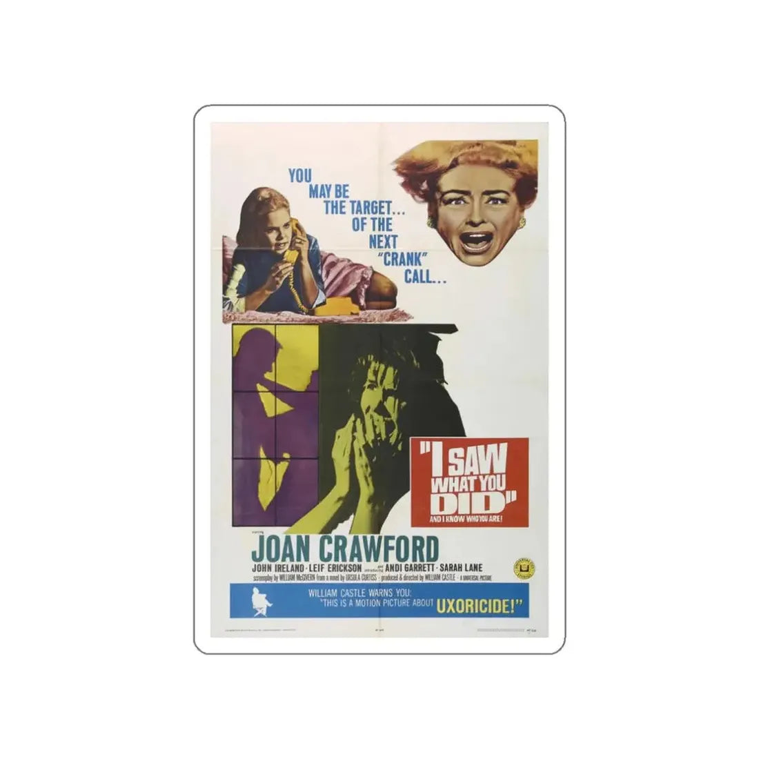 I SAW WHAT YOU DID 1965 Movie Poster STICKER Vinyl Die-Cut Decal - The Sticker Space