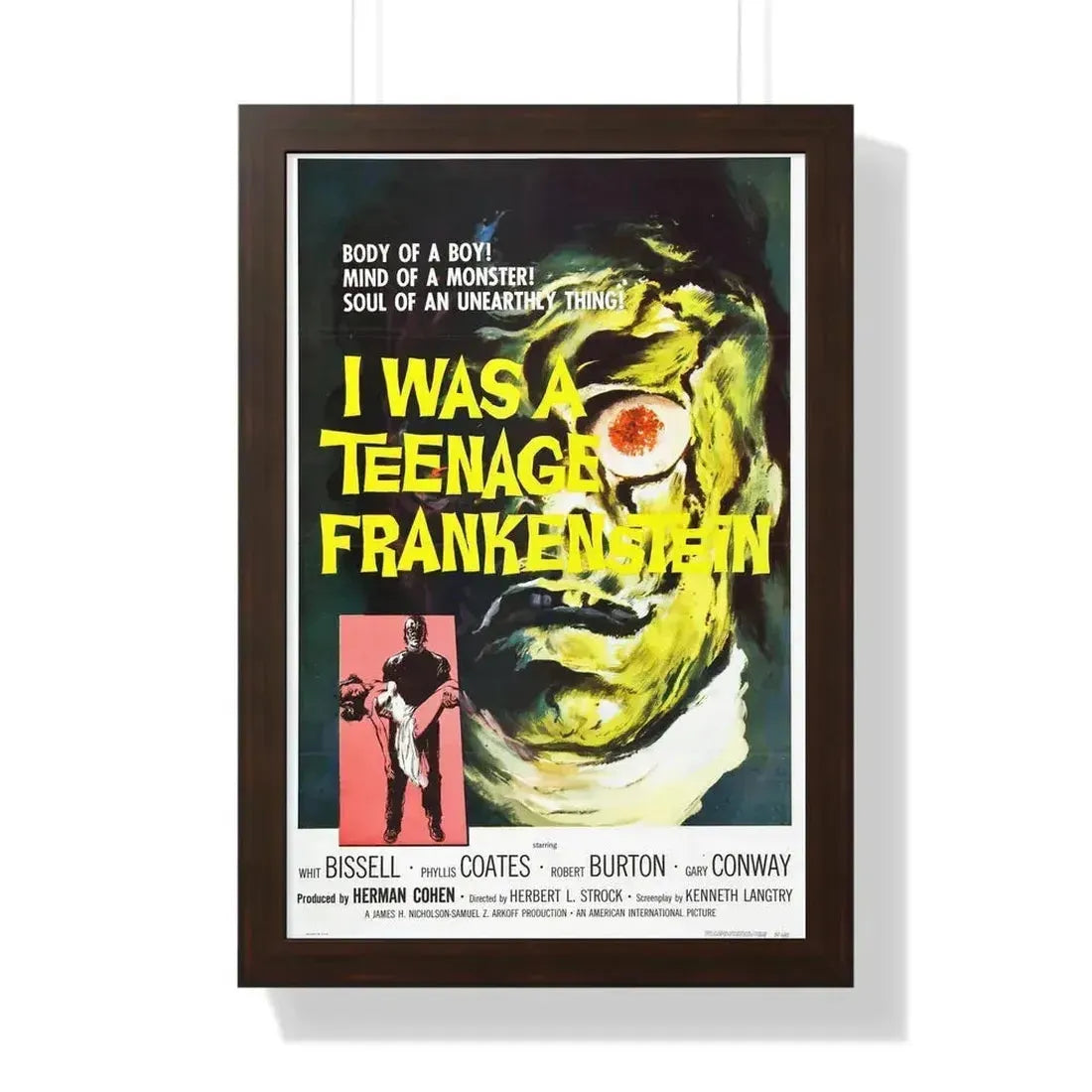 I WAS A TEENAGE FRANKENSTEIN 1957 - Framed Movie Poster 16″ x 24″ Walnut - The Sticker Space