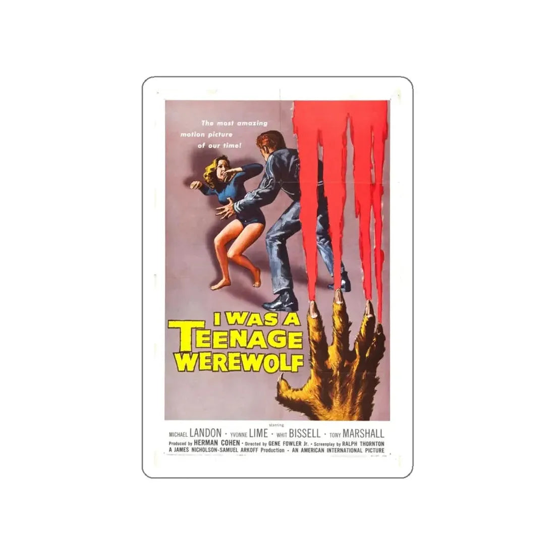 I WAS A TEENAGE WEREWOLF 1957 Movie Poster STICKER Vinyl Die-Cut Decal - The Sticker Space