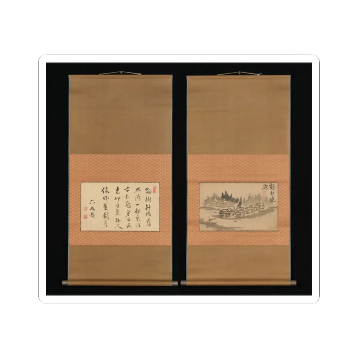 Ike no Taiga - Evening Glow in a Mountain Village and Calligraphy - late 18th–early 19th century v1 - STICKER Vinyl Kiss-Cut Decal