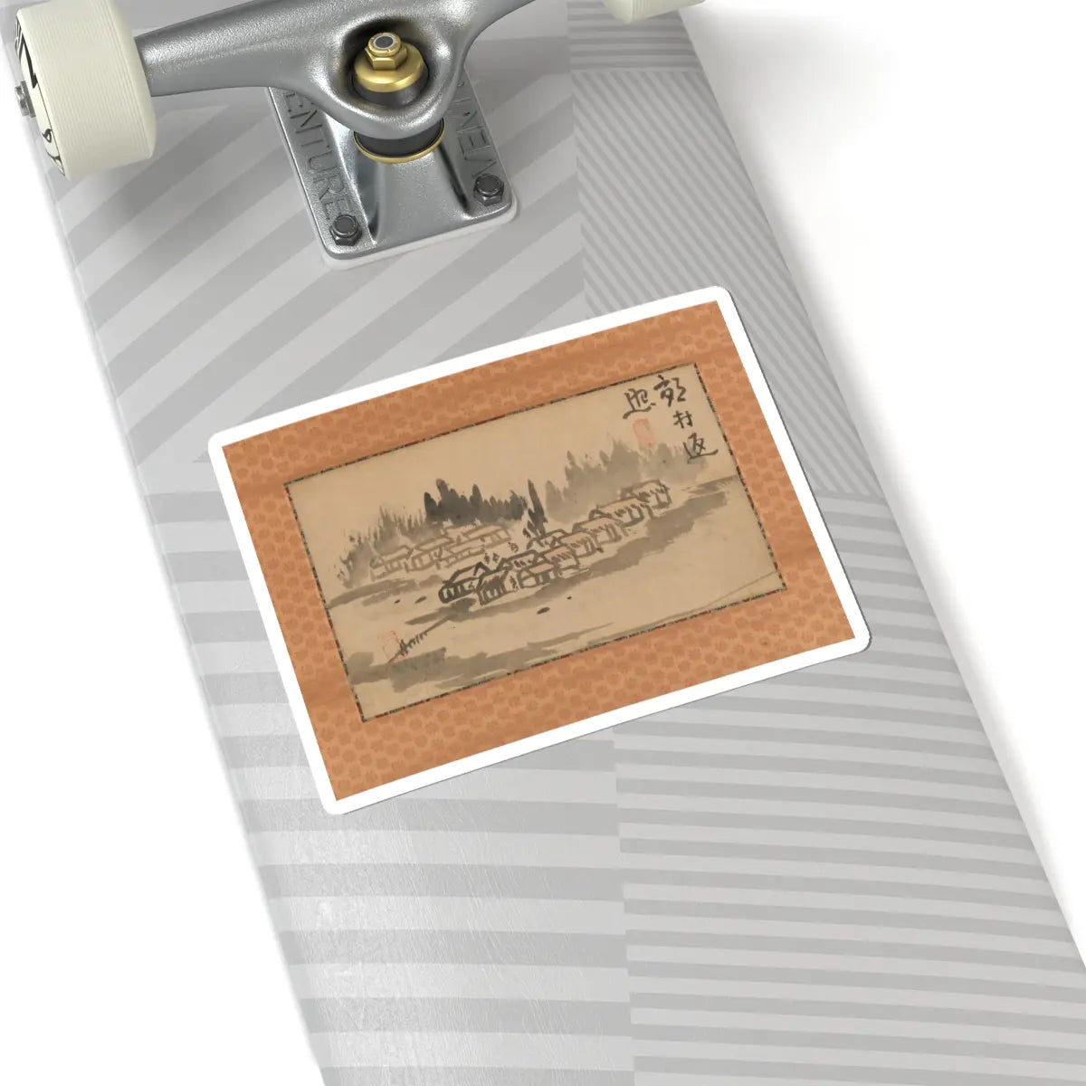 Ike no Taiga - Evening Glow in a Mountain Village and Calligraphy - late 18th–early 19th century v2 - STICKER Vinyl Kiss-Cut Decal