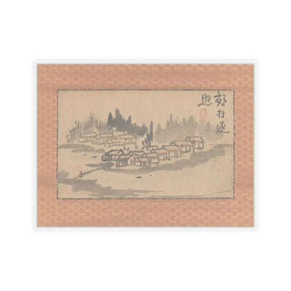 Ike no Taiga - Evening Glow in a Mountain Village and Calligraphy - late 18th–early 19th century v2 - STICKER Vinyl Kiss-Cut Decal