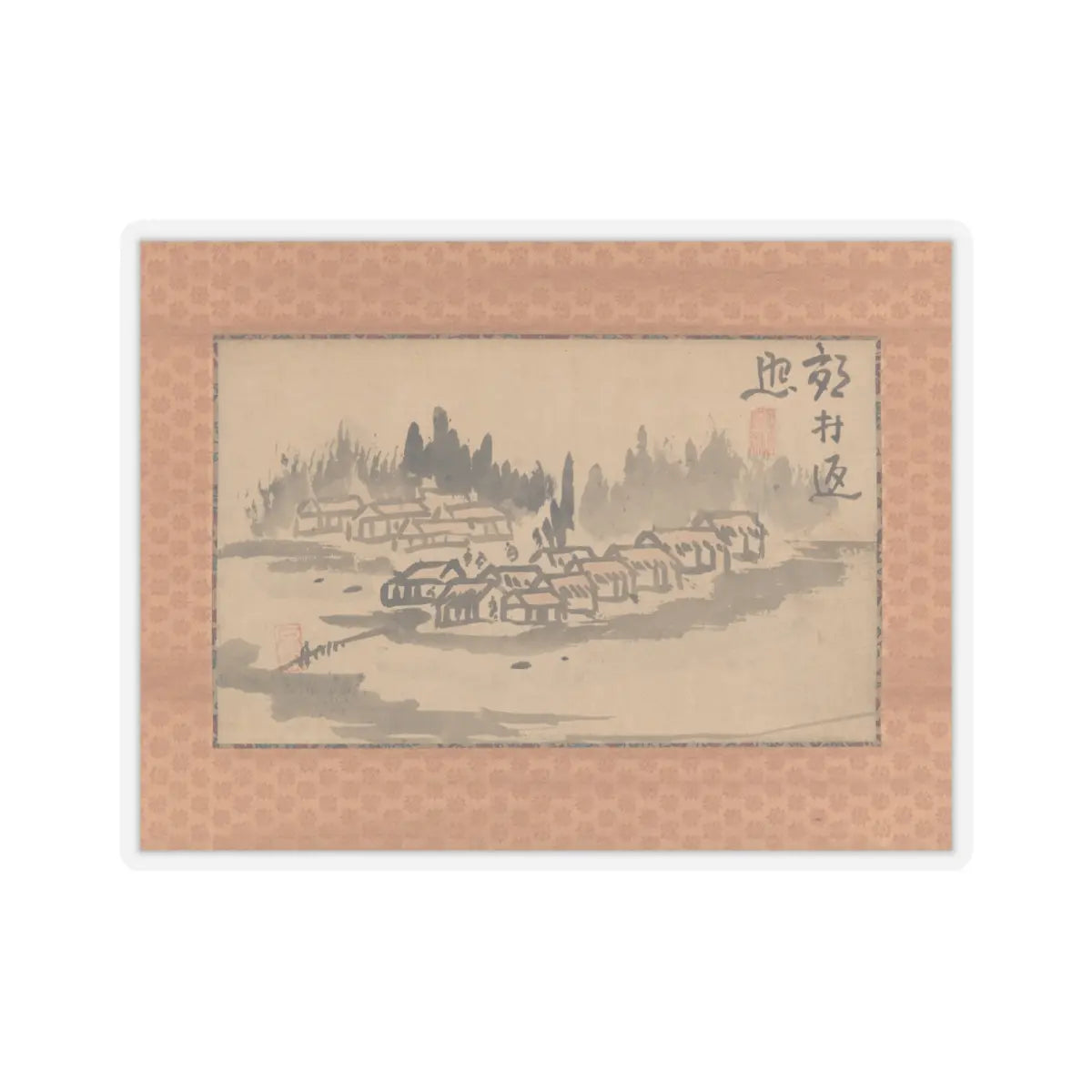 Ike no Taiga - Evening Glow in a Mountain Village and Calligraphy - late 18th–early 19th century v2 - STICKER Vinyl Kiss-Cut Decal