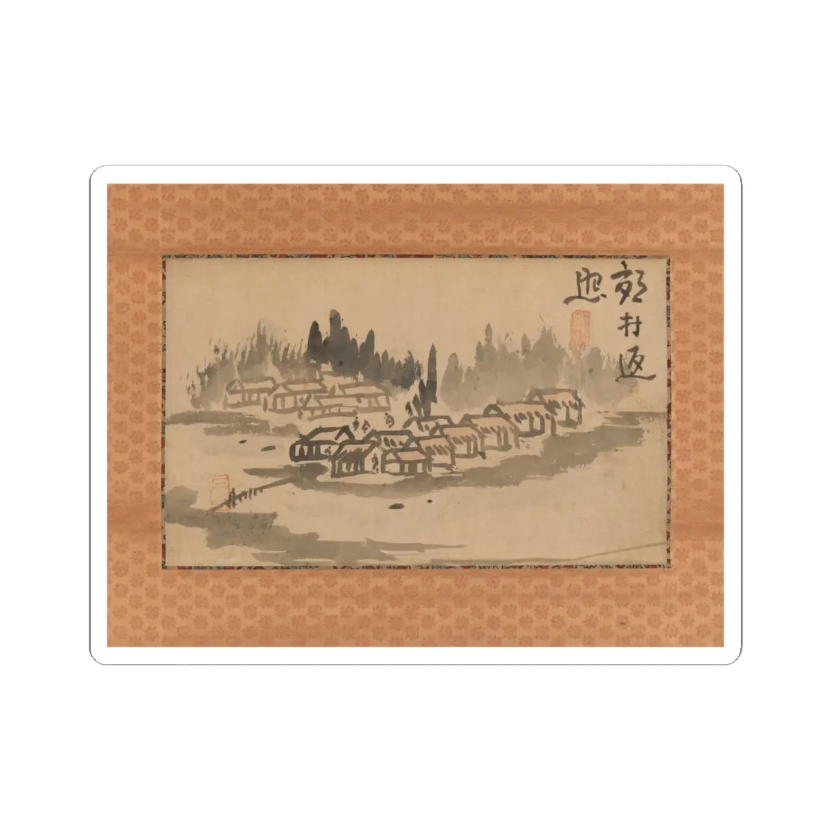 Ike no Taiga - Evening Glow in a Mountain Village and Calligraphy - late 18th–early 19th century v2 - STICKER Vinyl Kiss-Cut Decal