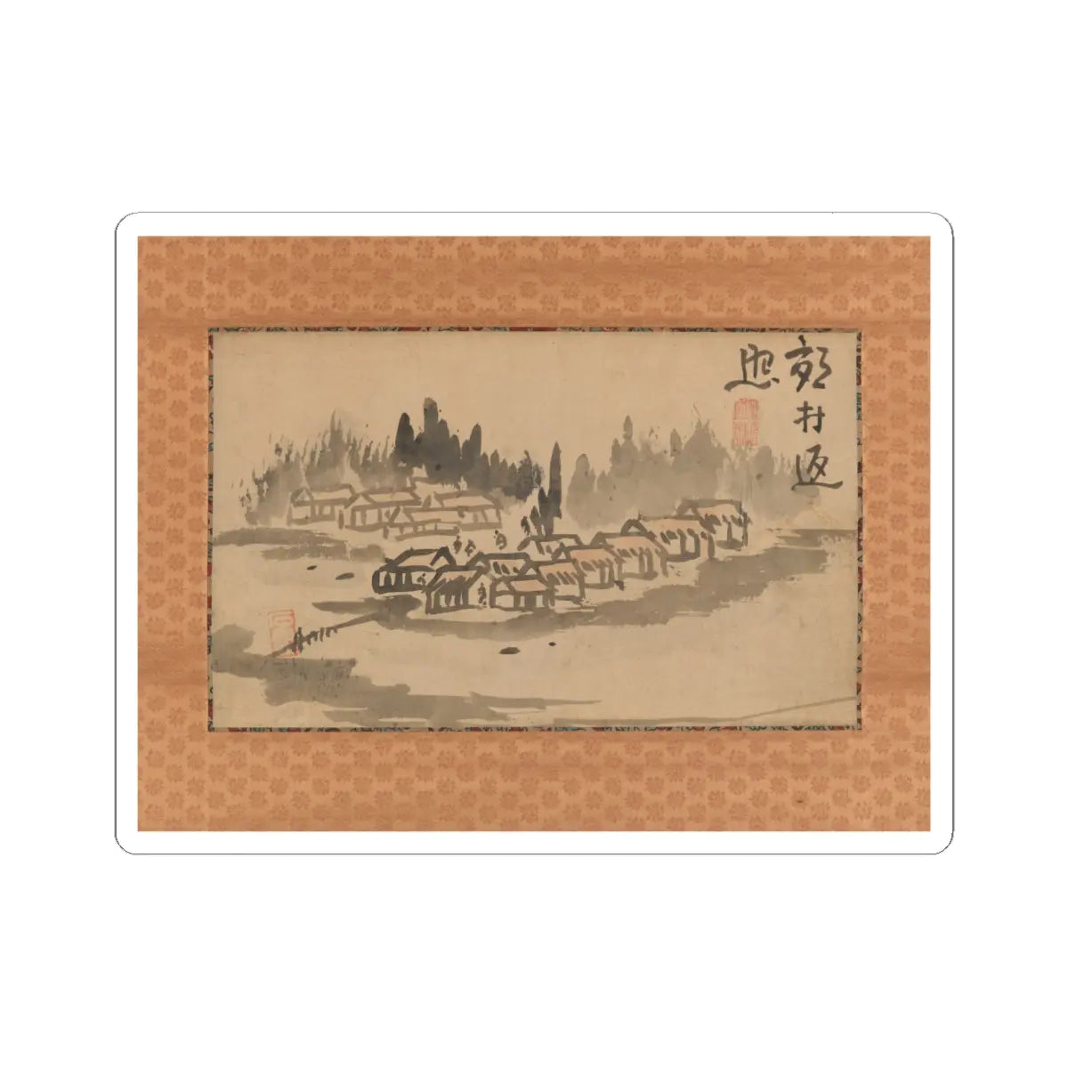 Ike no Taiga - Evening Glow in a Mountain Village and Calligraphy - late 18th–early 19th century v2 - STICKER Vinyl Kiss-Cut Decal