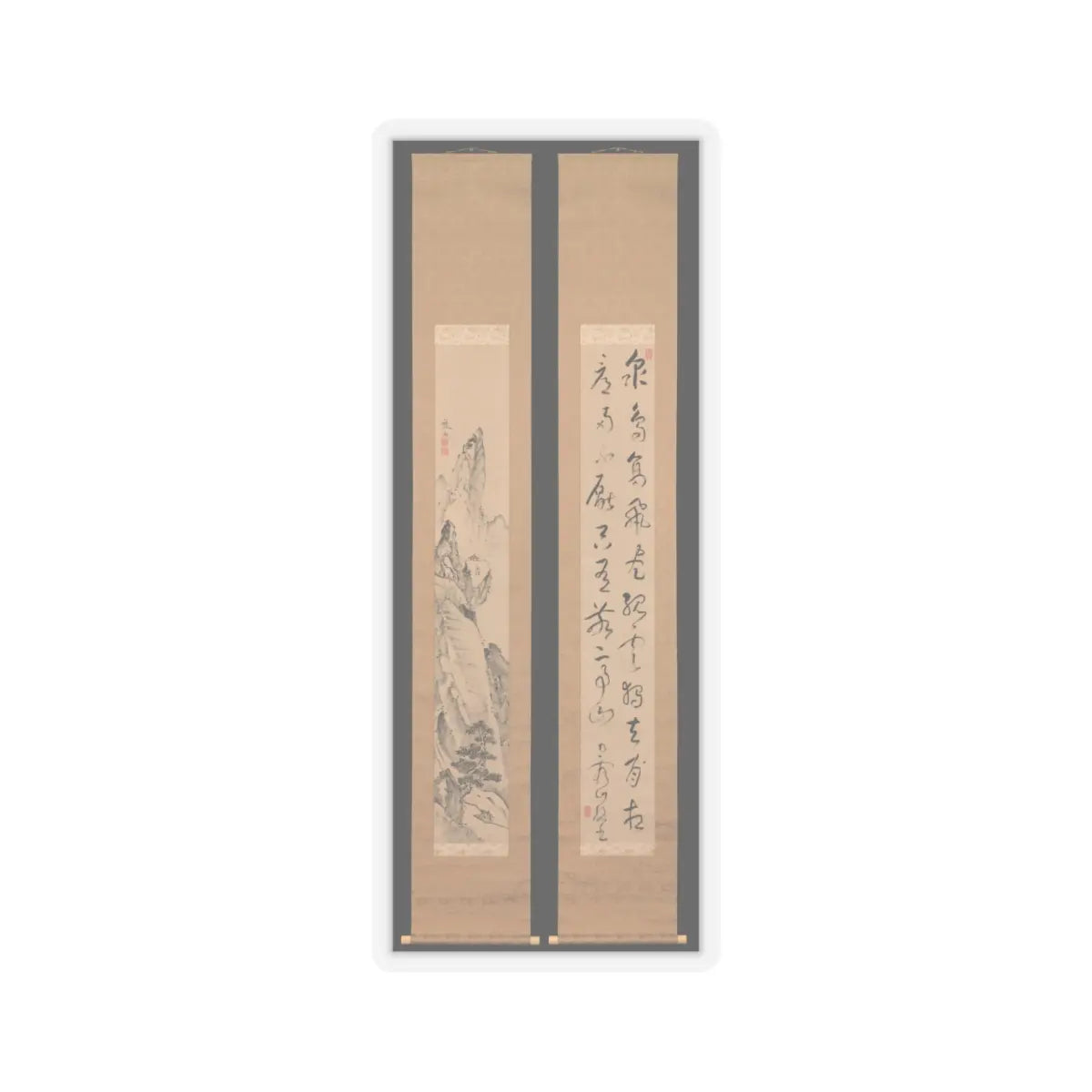 Ike no Taiga - Landscape and Couplet of Chinese Verse - late 18th century v1 - STICKER Vinyl Kiss-Cut Decal