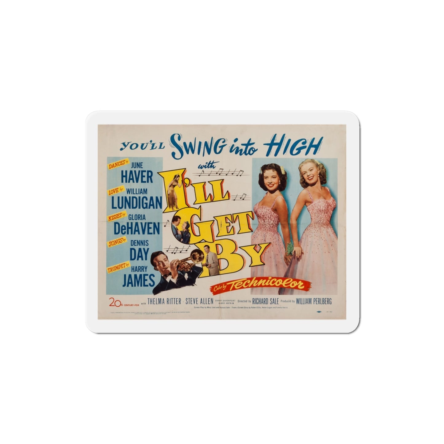 Ill Get By 1950 v2 Movie Poster Die-Cut Magnet-3 Inch-The Sticker Space