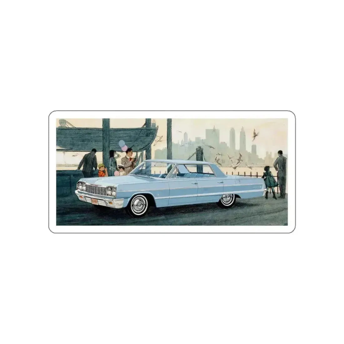 Impala Sports Sedan on Staten Island Ferry (Magazine Illustration) STICKER Vinyl Die-Cut Decal - The Sticker Space
