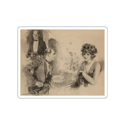 Impressing the Lady, The Saturday Evening Post interior illustration, 1922 (Magazine Illustration) STICKER Vinyl Die-Cut Decal White Die-Cut 5 Inch - The Sticker Space